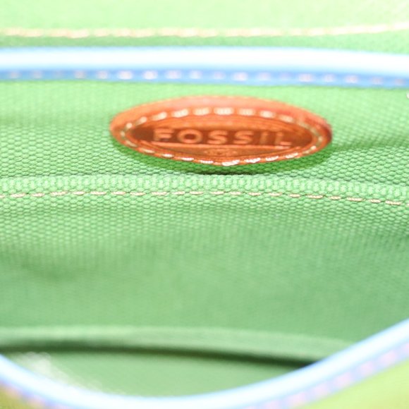 FOSSIL GREEN CANVAS W/BLUE TRIM CROSSBODY PURSE - Picture 7 of 8